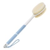 Anti-Slip Shower Back Scrubber with Long Handle & Dual Bristles (Blue)