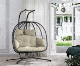 Bifanuo Foldable Double Wicker Egg Chair with Stand & Cushions – 700LBS Capacity