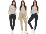 3-Pack Women’s Slim Fit Stretch Chino Pants with Classic 5-Pocket Design